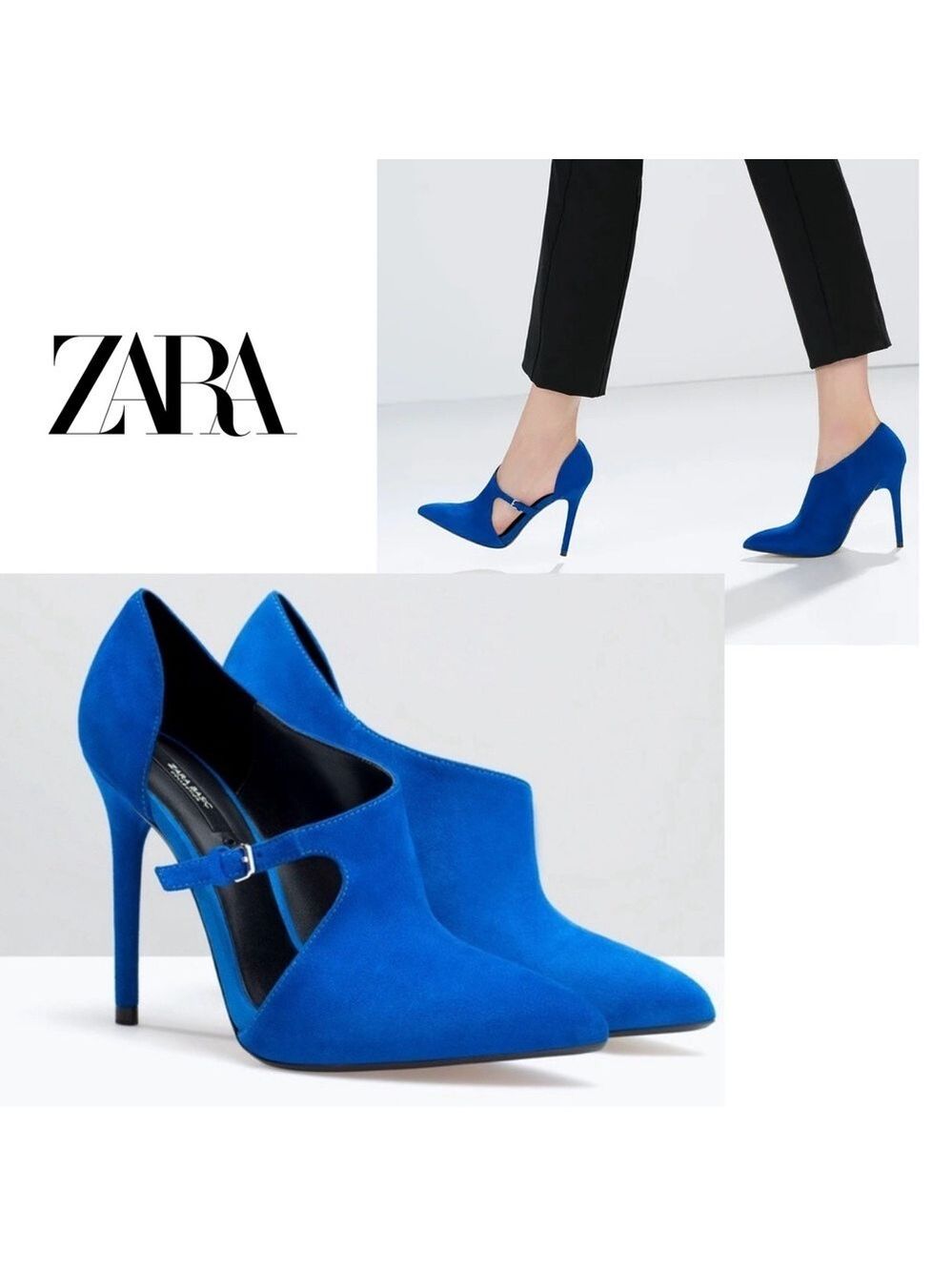 ZARA Blue High Heel Suede Leather Pointed Toe Bootie Pumps EUR 37